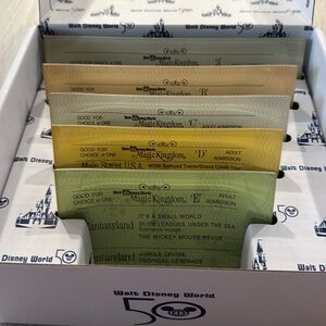 Walt Disney World 50th Anniversary Vault Ticket Trinket Tray Coaster Set NIB